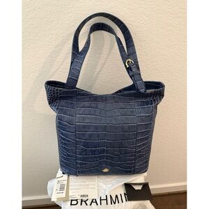 Brahmin Brayden Denim Blue Savannah Croc-Embossed Leather Tote Bag